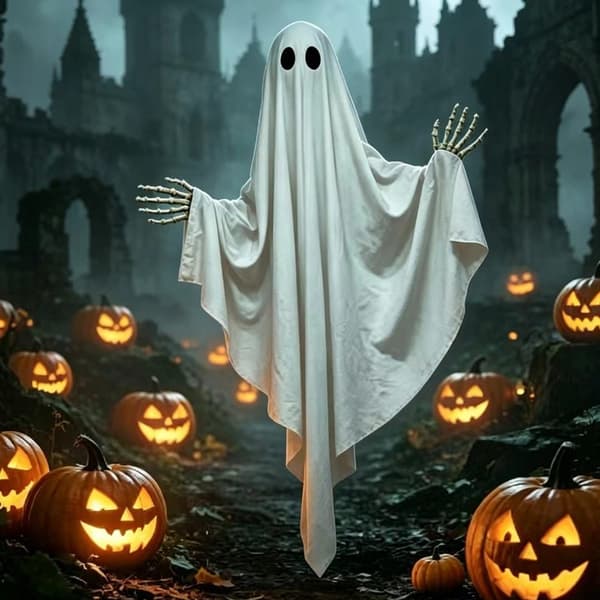 Stor Halloween Spøgelsesdekoration til Udendørs Plænefest, Lysende Rekvisit med LED-lyskæder til Spøgelse
