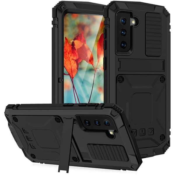 Etui til Galaxy S21 plus 360 Fuld Metal + TPU Armor Stand til S21 + Sort Stødsikkert Etui