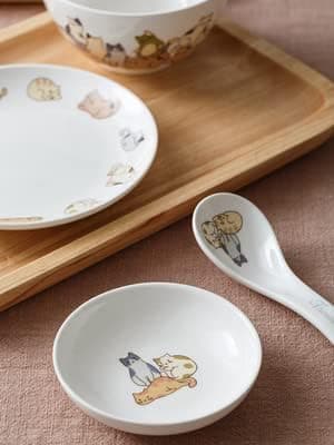 6 stk. keramiske katteforretsfade, sauce-dessertfade -