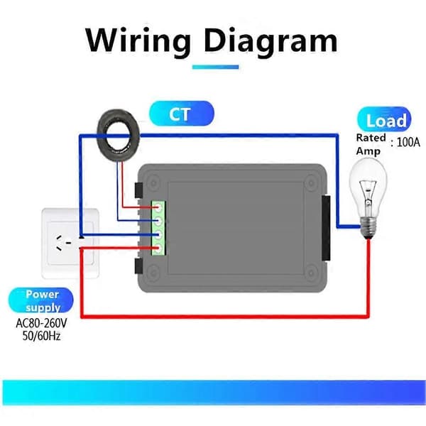 PZEM-022 Digital Smart Energy Meter Simple LCD Screen Color Display 6in1 Voltmeter Kwh Meter Power Meter+Coil CT 100A