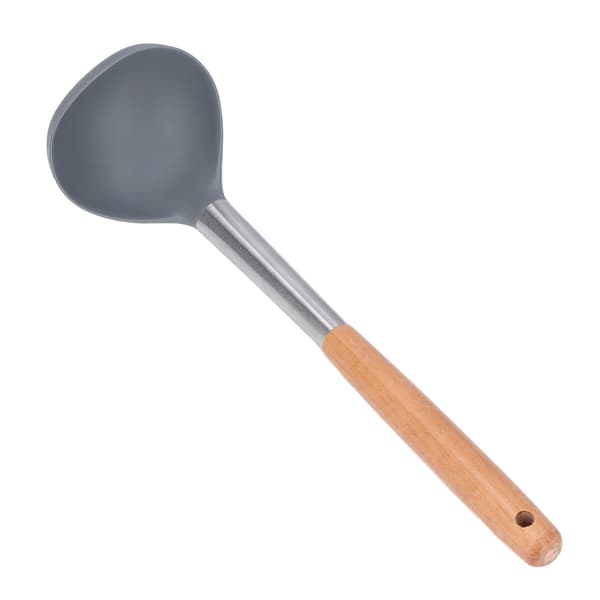 Soup Ladle Soft Safe Durable Silicone Material Nonstick Scratch Proof Wooden Handle Ladle Spoon