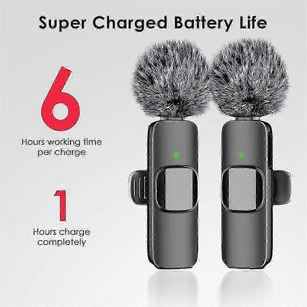 3-i-1 trådløse lavaliermikrofoner til Android, kamera, USB-C-mikrofon, minimikrofon med støjreduktion Sort Svart