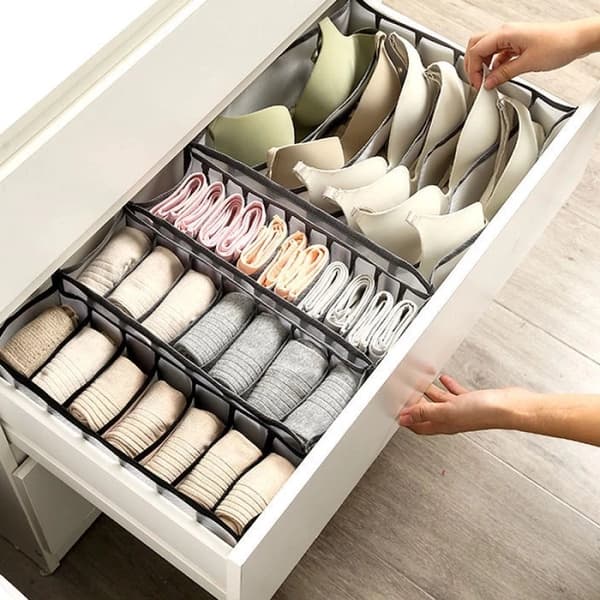 Skuffeorganisator - 9 rom - 36 x 25 x 20 cm - Grå