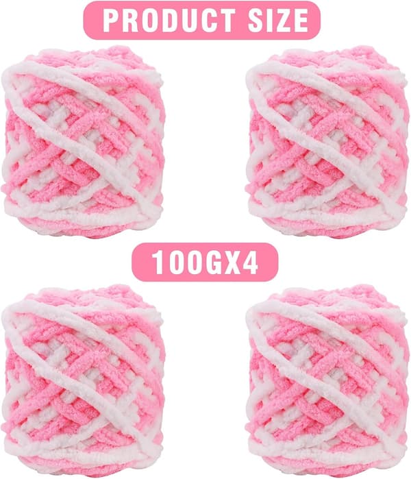(Rosa Vit) 4-pakning 100g akrylgarn for hekling, strikking
