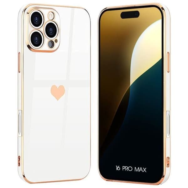 Etui til iPhone 16 Pro Max - Stødsikkert, beskyttende hjerte-mønster, slankt og let - Hvidt