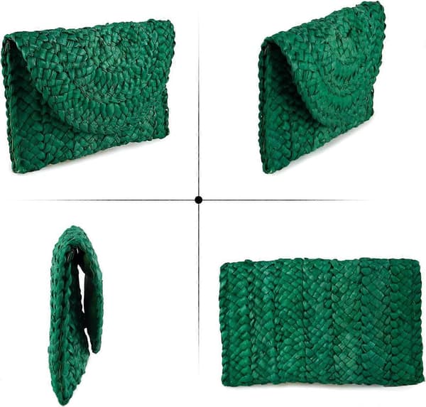 Women's Straw Evening Bag Clutch Summer Beach Bag Straw Woven Envelope Bag, Green