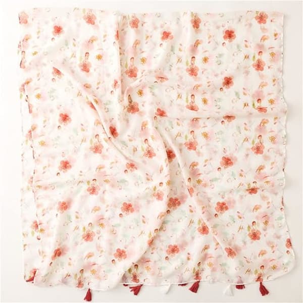 Damscarf, stor oversized blommönstrad scarf med fransar, lämplig för vår, sommar, höst och vinter