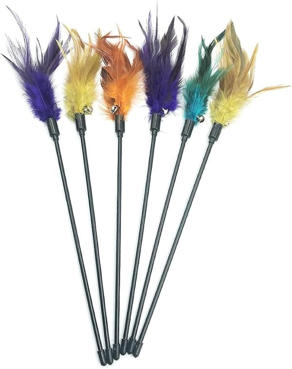 Cat Wands, 6 Pcs Interactive Cat Teaser Sticks Cat Feather Toys