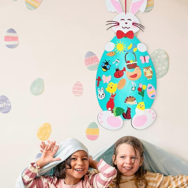 DIY Easter Bunny Felt Decoration Set For Kids With Easter Eggs And Rabbit Removable Puzzle Ornaments Easter Wall Hanging (FMY)