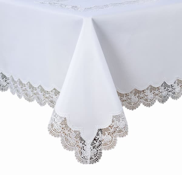Table runner 85x85 white square Rosse with rose lace