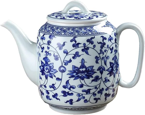 Keramisk tekande, blå og hvid tekande, kaffekande med låg, 828 ml -