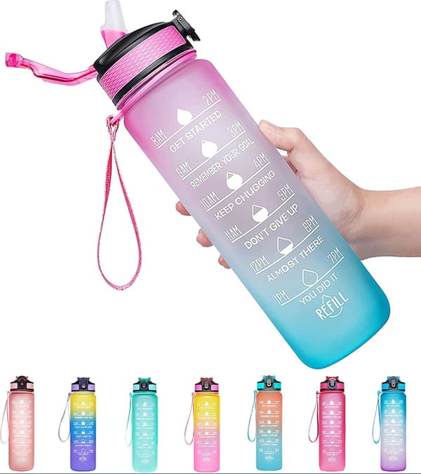 1000 ml läckagesäkra dricksflaskor, sportvattenflaska med sugrör (puderblå)