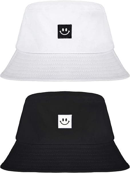 2 dele bøllehatte med smiley, foldbare solhatte til stranden, fiskehatte til børn