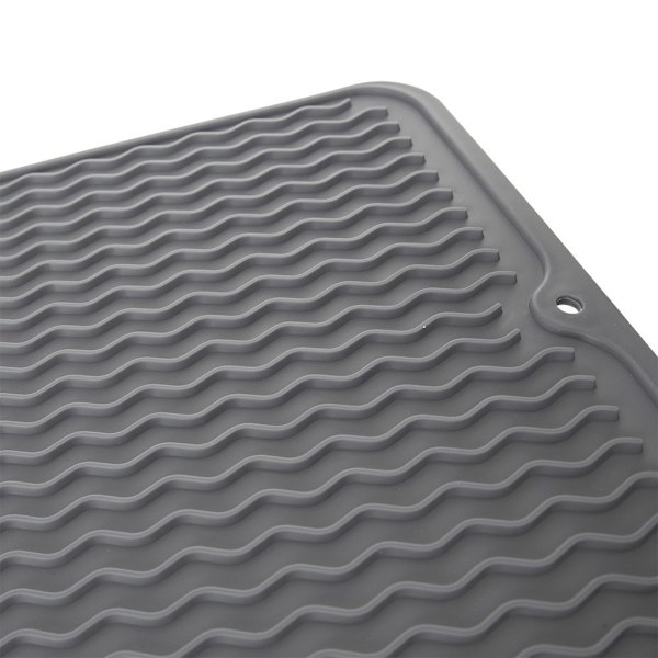 Gray Dish Drying Mat with Grooves for Quick Drying and Hygiene 1000