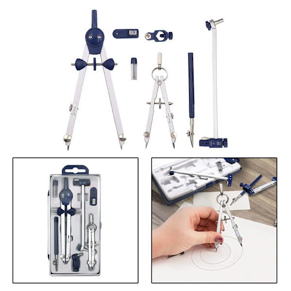 7 Pieces Geometry Set Precision Geometry Tools Circle Drawing Tools and Architectural Drawing Kits for Engineers with Storage Box