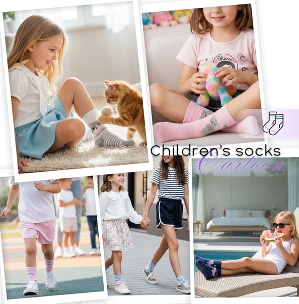 Små stora flickor bomullsstrumpor småbarn över ankelstrumpa 5/10-pack 5 par kattsida 6-8 år 6-8 Years 5 Pairs Cat Side
