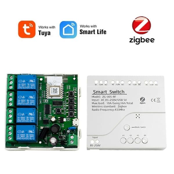 Tuya Zigbee 4 CH Smart Switch Sensor Passiv Tørr Kontakt AC85-250V Bryter Tilgangskontroll Relé Kontroller