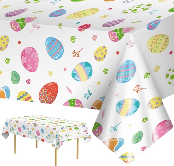 2-pack Easter Tablecloths - Colorful Easter Egg Tablecloths, 108 x 54 inches