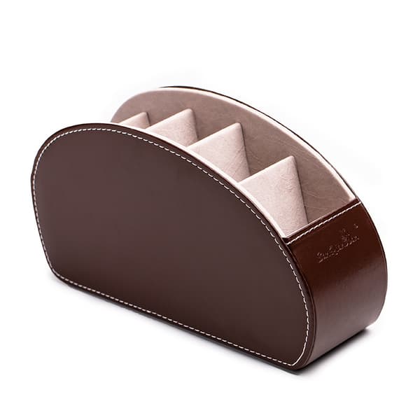 Leather TV Remote Control Holder Desk Organizer with 5 Compartments Brown