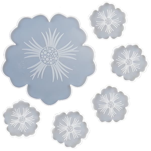 6 stk. Resin Coasterforme, Store Silikone Blomsterbakke Coasters