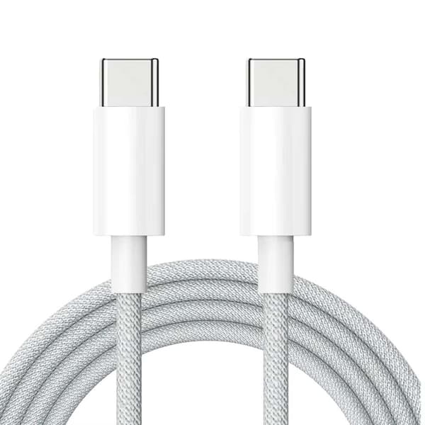 Holdbart flettet 60W USB-C opladerkabel 3m, Hvid