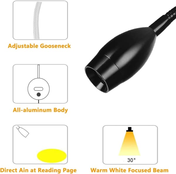 Dæmpbar sengelampe, minimalistisk LED-læselampe til sengen, vægmonteret med USB-oplader (mat sort)