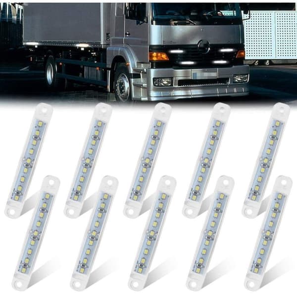 12V 9 LED sidemarkeringslys til bil, udvendig, hvide advarselsbaglygter til lastbil, trailer, 10-pak
