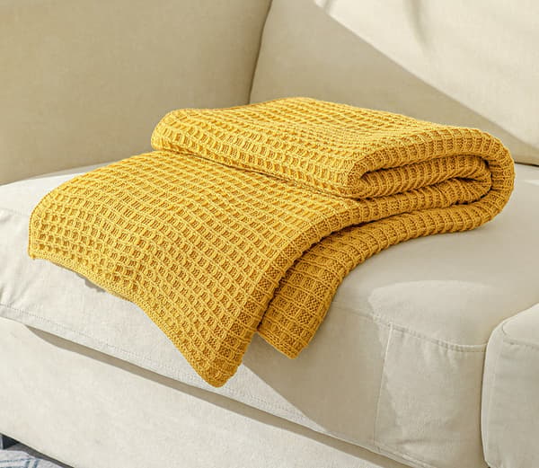 Bedspread (130x150cm) - Lightweight Summer Waffle Bedspread - Versatile Ventilated Sofa Cover - Cotton Throw (Yellow)