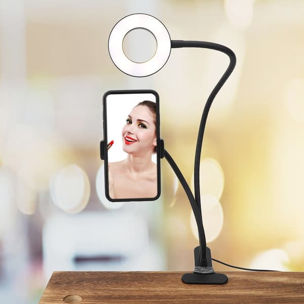 USB Powered Adjustable LED Fill Light Photography Lamp Phone Holder for Live Streaming Black