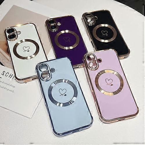 Case for iPhone 16 6.1  \" [MagSafe Compatible] Cute Plated Love Pattern Case with Camera Protection, Soft Shockproof TPU Bumper Cover