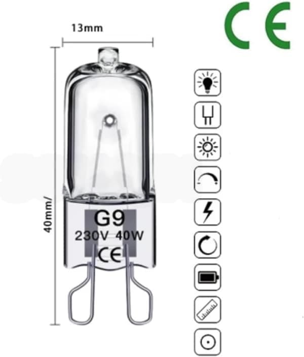 10-pack G9 halogen bulbs 18W warm white light for ceiling lamps and table lamps