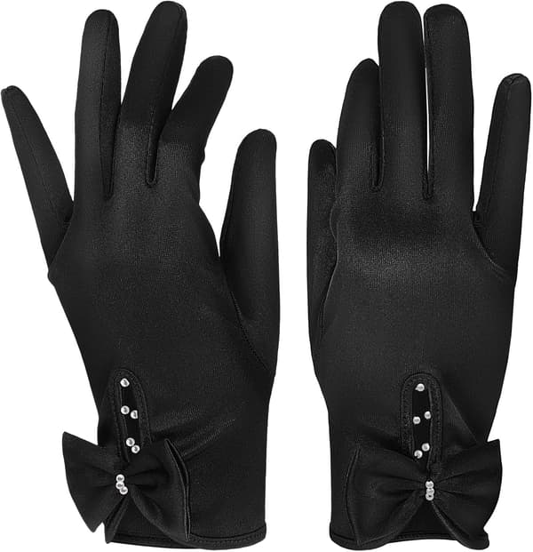 Brudehandsker i sort med elastisk materiale, klassiske satin elegante handsker til kvinders teselskab og gallatilbehør