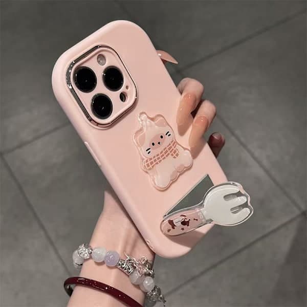 iPhone 16 Plus mobiltelefonfodral, rosa, med ett sött och roligt stativ. 16PLUS 16PLUS 16PLUS 16PLUS