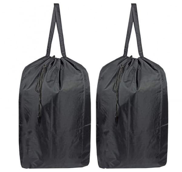 Laundry Sorter - Black Foldable Laundry Basket - 2 Washable Bags with Handles and Drawstring - Sturdy, Large Enough for 3