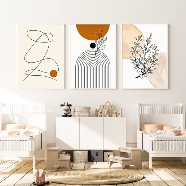 6 st Boho-konstväggdekor, abstrakt Boho-canvasväggkonst Geometrisk väggkonst, Linjekonst Bladväggdekor Utställningsaffischer