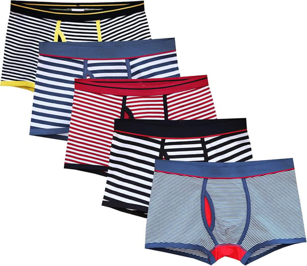 Bokserunderbukser til mænd i bomuld med stribet mønster og gylp, medium Medium Stripe