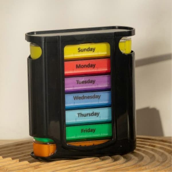 7-Day Stackable Pill Box with 4 Compartments Daily Organizer - Weekly Medicine Case with Reminder for Elderly Children
