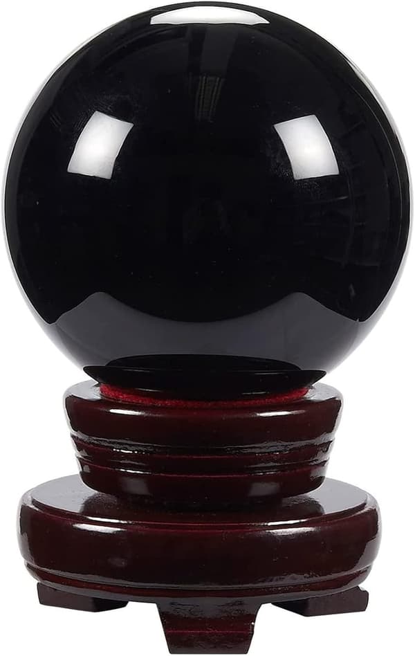 Lille sort obsidiankugle, dekorativ krystalkugle (80 mm / 3,15 tommer)