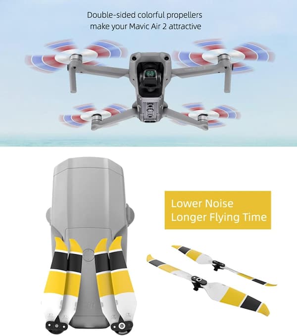 Air 2S Propeller Low Noise Foldable 7238F Propeller Compatible with DJI Mavic Air 2/Air 2S Drone (Black Yellow White 4pcs)