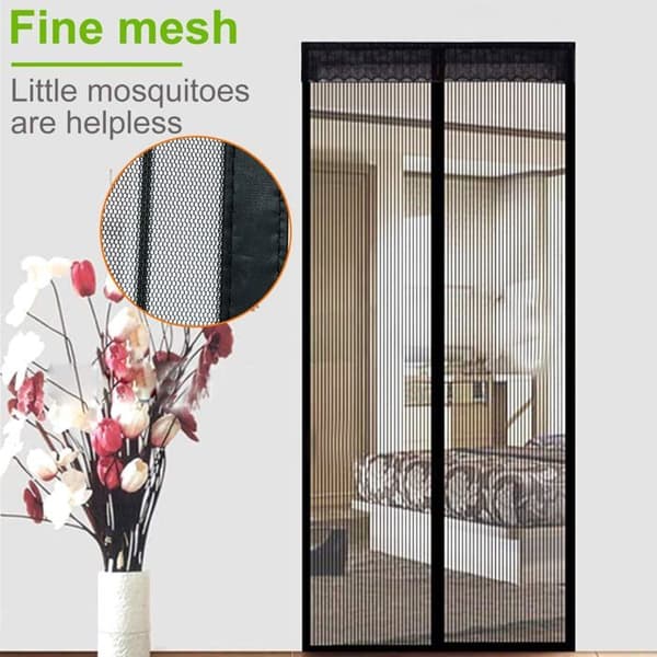 Magnetic Door Screen with Automatic Closure and Magnets, No Drilling Required (120x220cm) Black