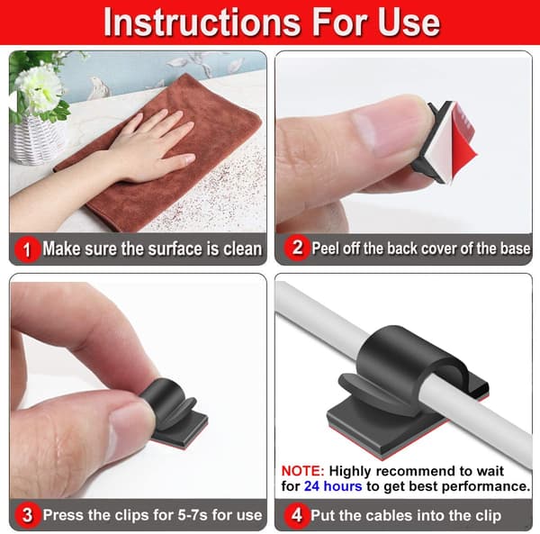 Kabelklemmer selvklebende, 40 stk USB HDMI-kabelhåndteringsholdere runde kabelklemmer