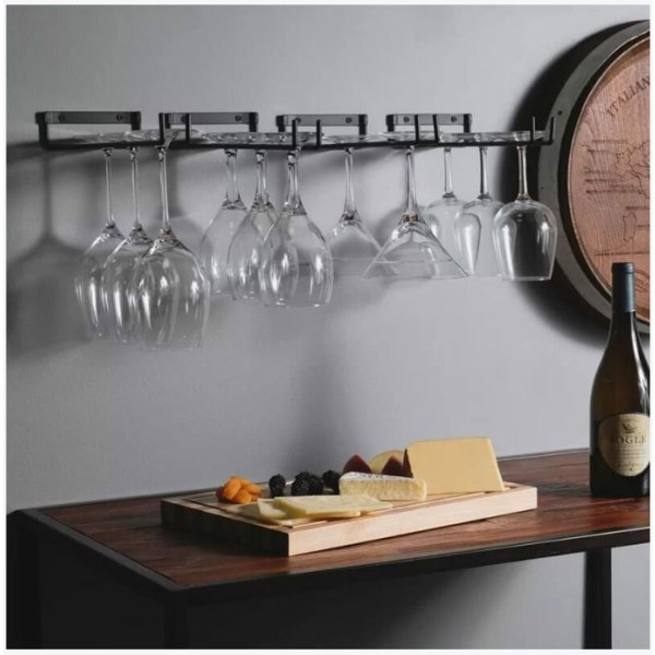 Vinglashållare, 2 st Stemware glashållare med skruvar, hängande slitstark metall Vinglasställ Passar 4 glas för kök, bar, restaurang, svart