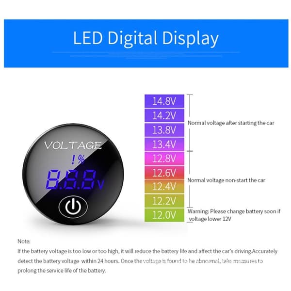 Bil Motorcykel Digital Panel Voltmeter med Tändning på LED Display Switch Meter Tester för Auto Båt Tillbehör