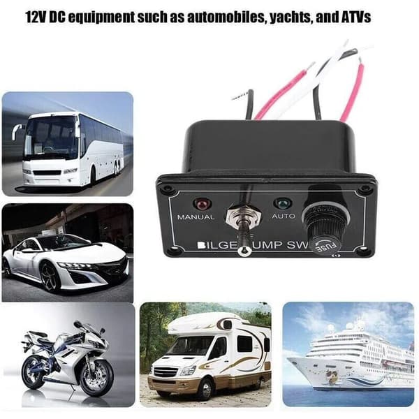 Lensepumpebryter, 12V DC LED-indikator Lensepumpepanel Manuell På/Av-bryter/Auto Båt Marine