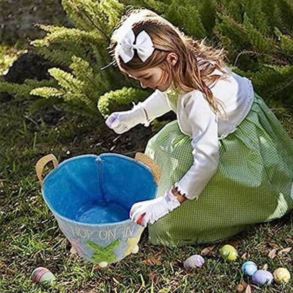 Non-woven Easter Egg Basket Portable Cute Bunnies Storage Bag Multifunctional Easter Toy Storage Bucket Blue Blue