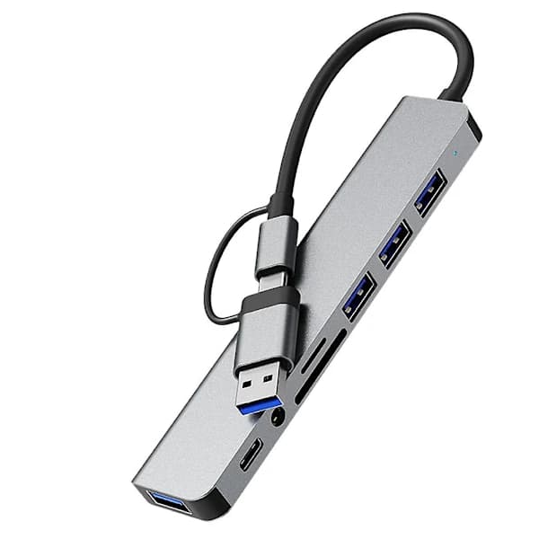 USB-dokkingstasjon, 8-i-1-hub, med PD100W, SD/TF, Audio 3.5, 4 USB-porter, for bærbare datamaskiner, T