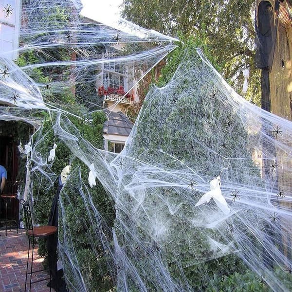 Halloween-dekorasjoner, 40 g strekkbare spindelvev og 100 små edderkopper, Halloween Pa