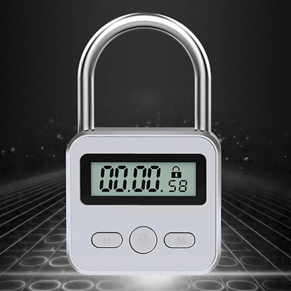 Metalltimerlås LCD-skärm Multifunktionell Elektronisk Tid 99 Timmar Max Timer USB Uppladdningsbart Timerhänglås Silver