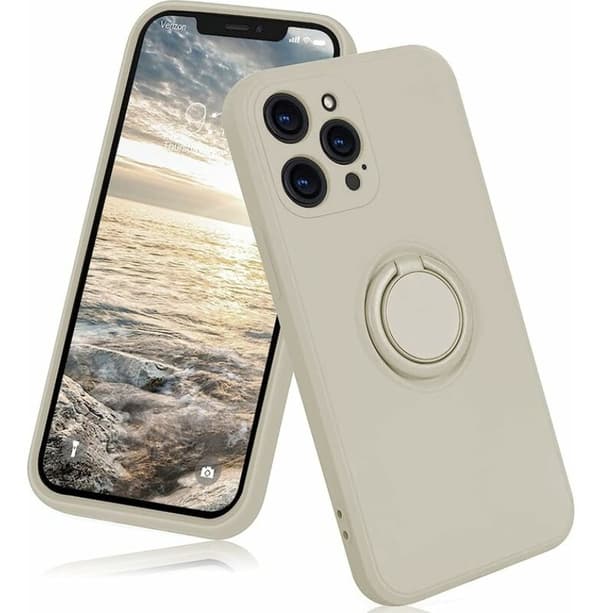 White. Fits Apple 12 Pro Max 6.7'' Protective Silicone Case with Ring 360° Rotating Holder for Apple - Magnetic Stand for Apple