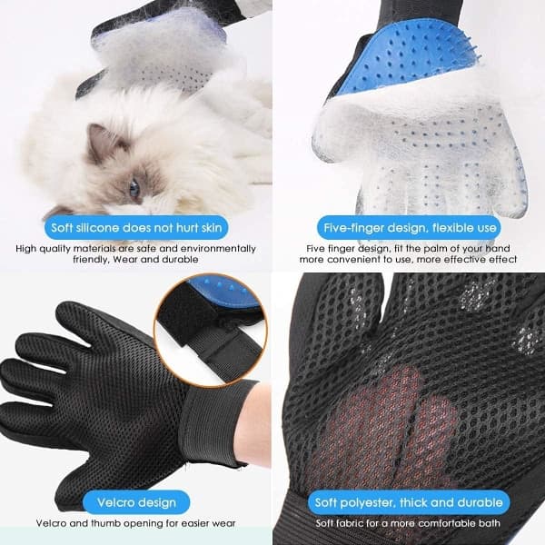 Plejehandske til kæledyr, massagehandske, badehandske, skånsom børstehandske til pleje, effektiv pelsfjernelseshandske, perfekt til hund og kat
